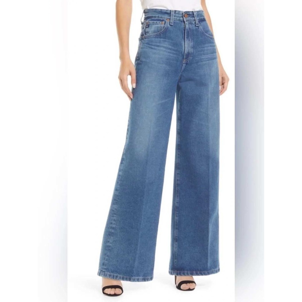 AG Adriano Goldschmied Deven High Rise Ultra Wide Leg Jeans Blue Size 28